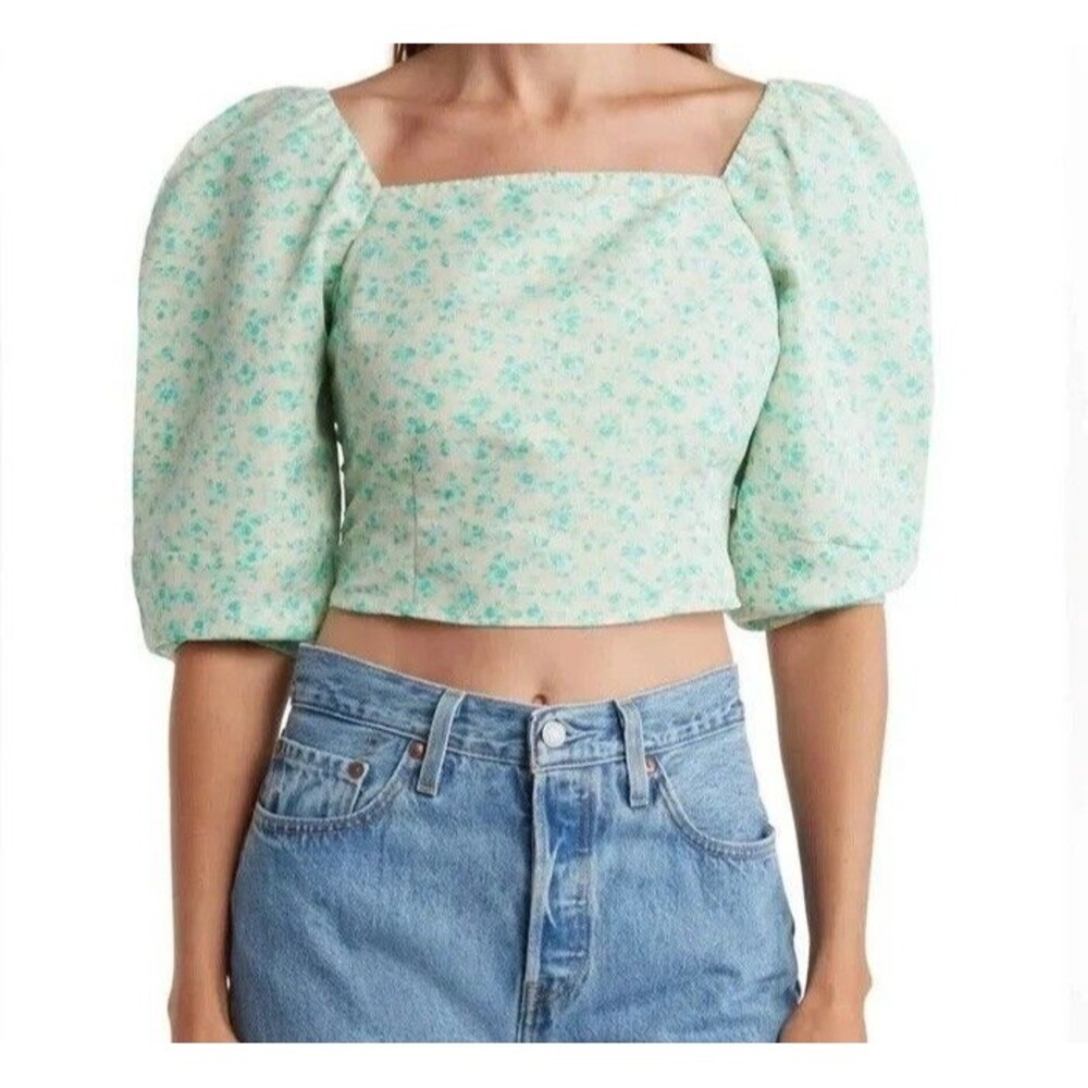 NWT Levi's Women Yvie 3/4 Sleeve Cropped Blouse Size S Green Floral Cottagecore